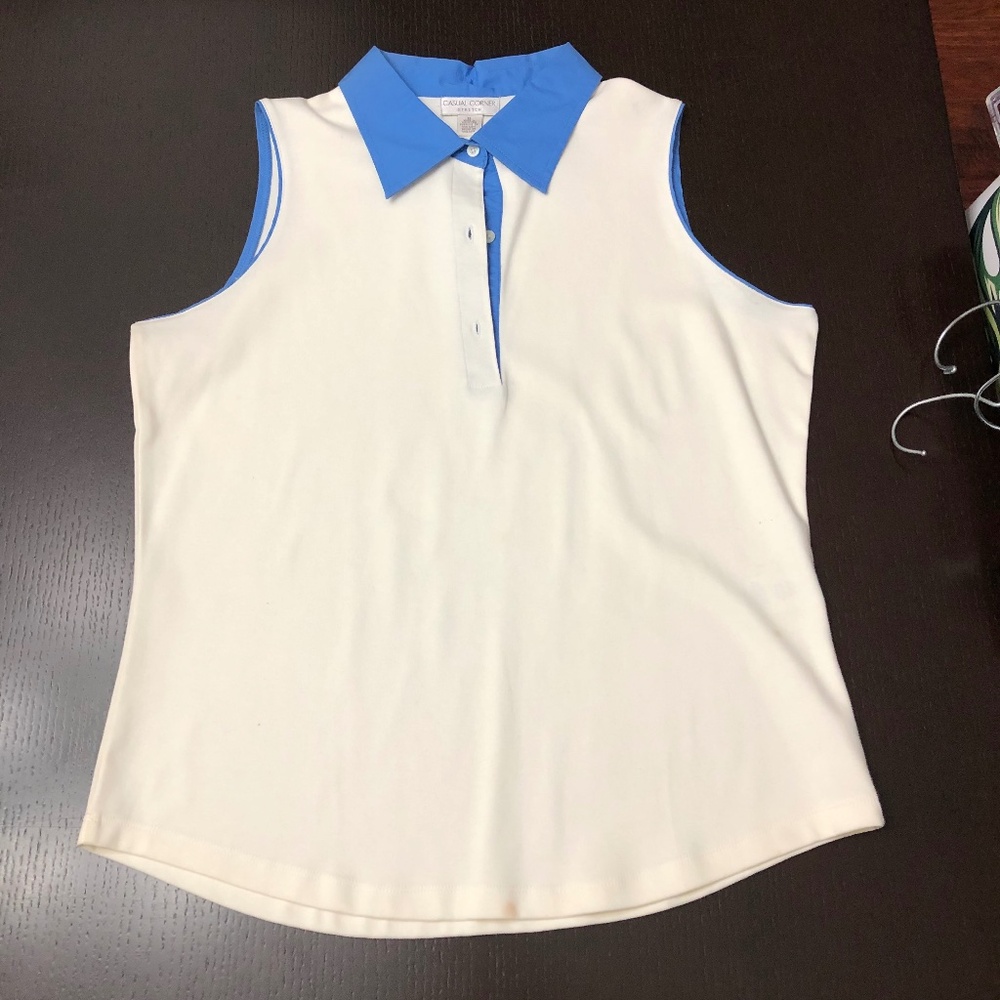 White Sleeveless Women's Top with blue trim by Casual Corner,  XL